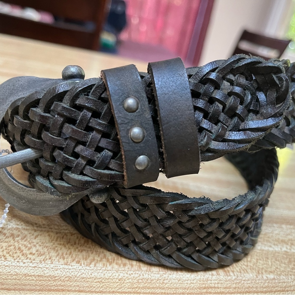 Free People We The Free Braided Leather Brix Belt Brownish Dark Green S/M NWOT - Picture 5 of 13